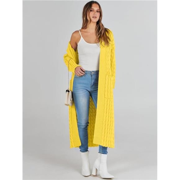 Womens Long Cardigan Sweaters Trendy Yellow - Picture 5 of 6